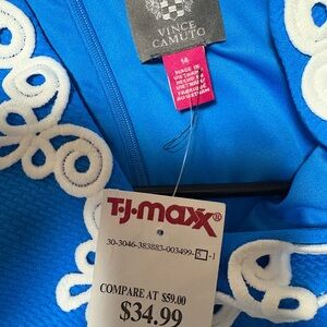Vince Camuto Vibrant Blue Dress with White Detailing